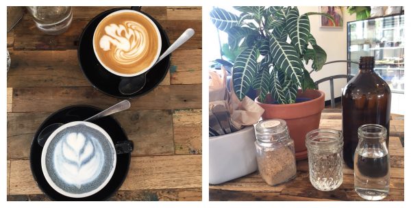 Blue chai and a coffee